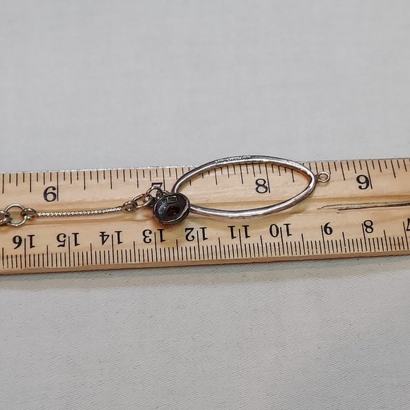 Unusual Sterling link-clasp & round oval bracelet w marcasite red stone charm - Picture 6 of 7